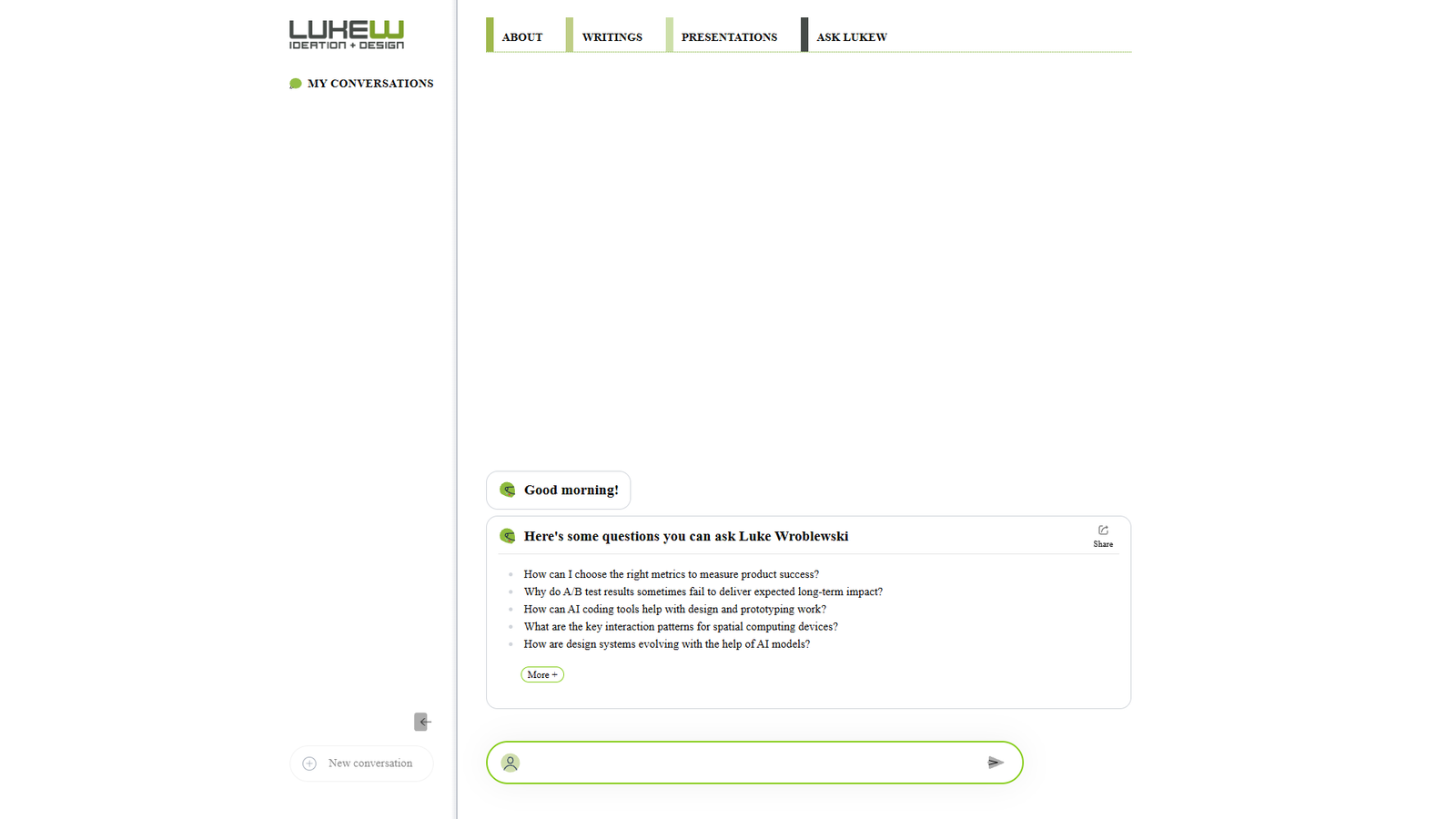 Ask LukeW — интерфейс нейросети Ask LukeW — интерфейс нейросети