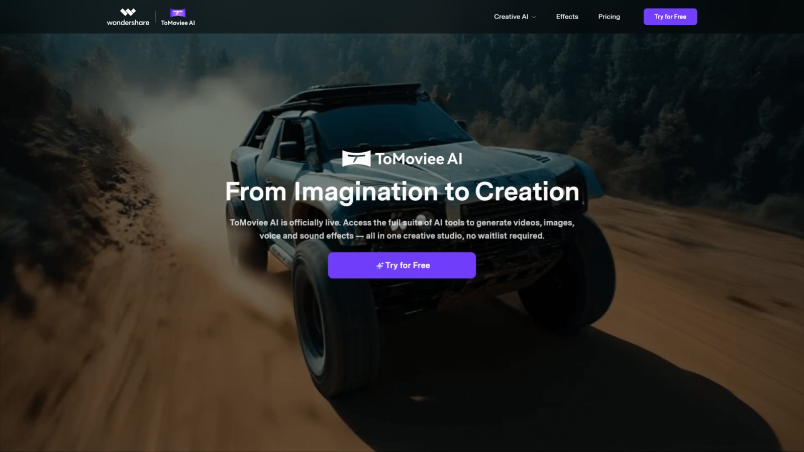 WonderShare ToMoviee AI нейросеть Главная страница