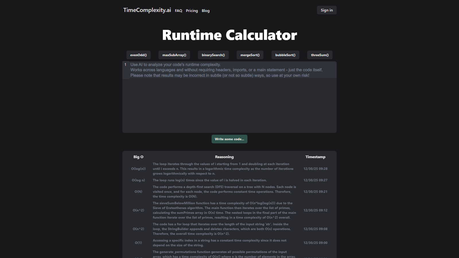 TimeComplexity.ai — интерфейс нейросети TimeComplexity.ai — интерфейс нейросети