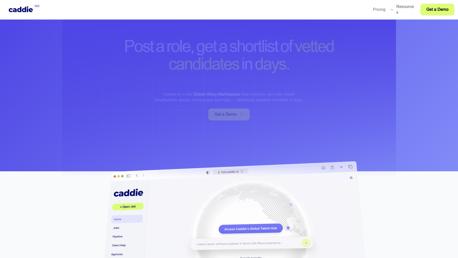 Caddie AI — Global Hiring Marketplace — интерфейс нейросети Caddie AI — Global Hiring Marketplace — интерфейс нейросети