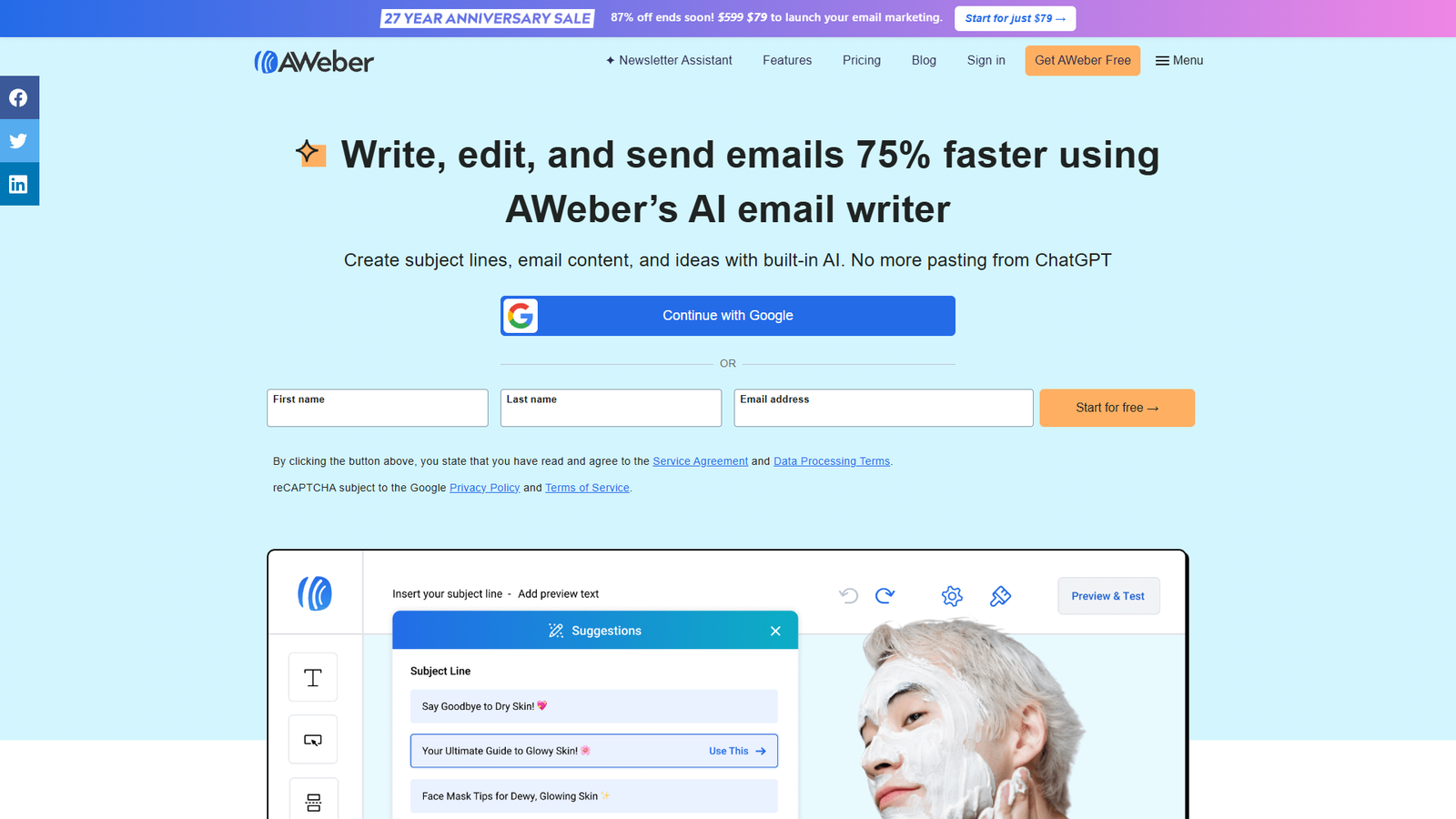 AWeber AI Email Generator — интерфейс нейросети AWeber AI Email Generator — интерфейс нейросети