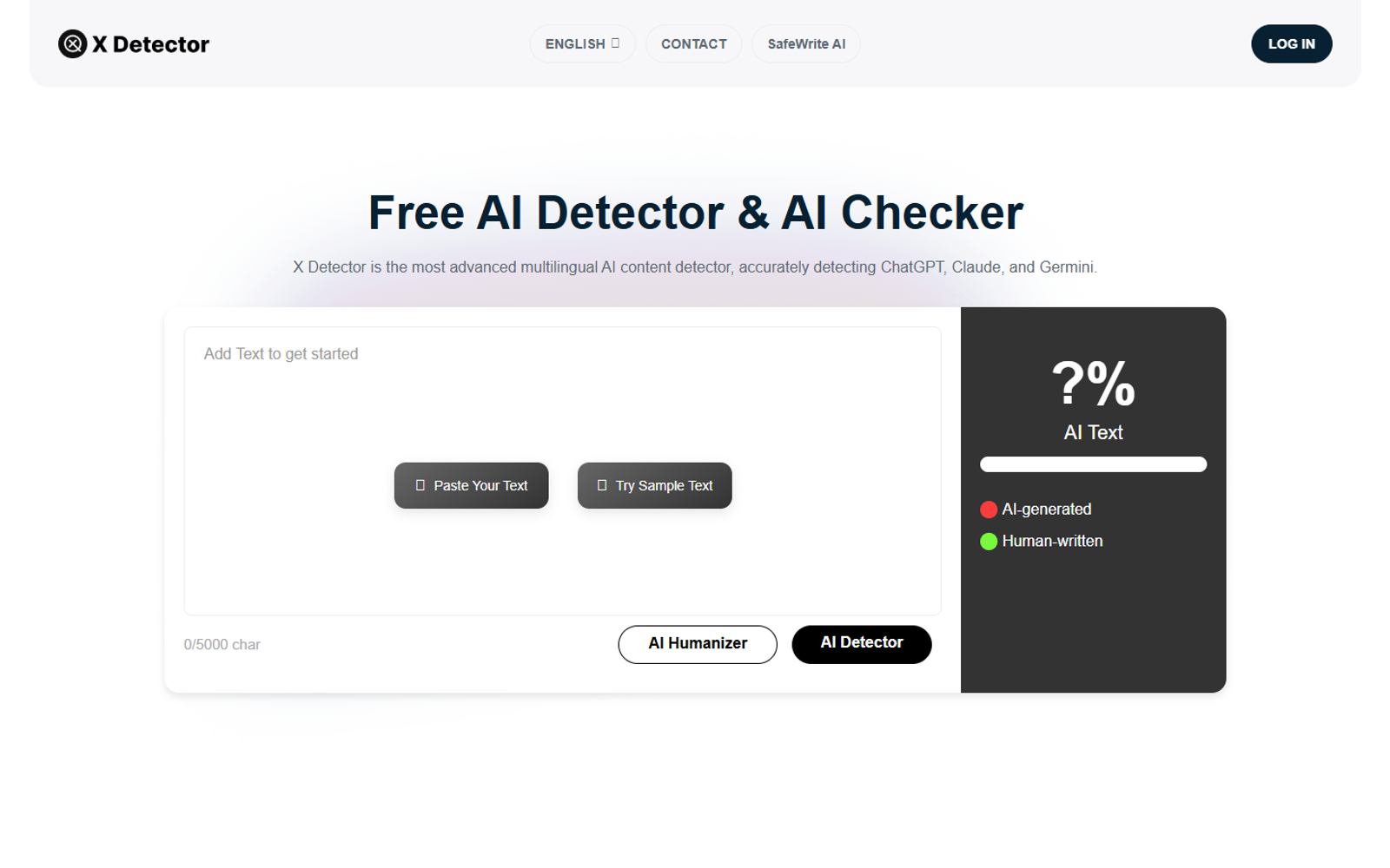 X Detector — Free AI Detector & Checker — интерфейс нейросети X Detector — Free AI Detector & Checker — интерфейс нейросети