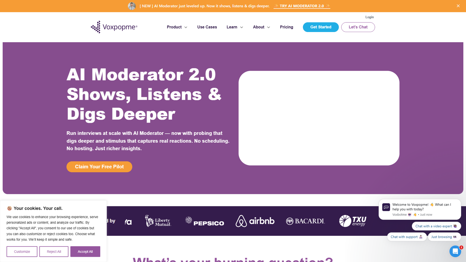 Voxpopme AI Moderator 2.0 — интерфейс нейросети Voxpopme AI Moderator 2.0 — интерфейс нейросети