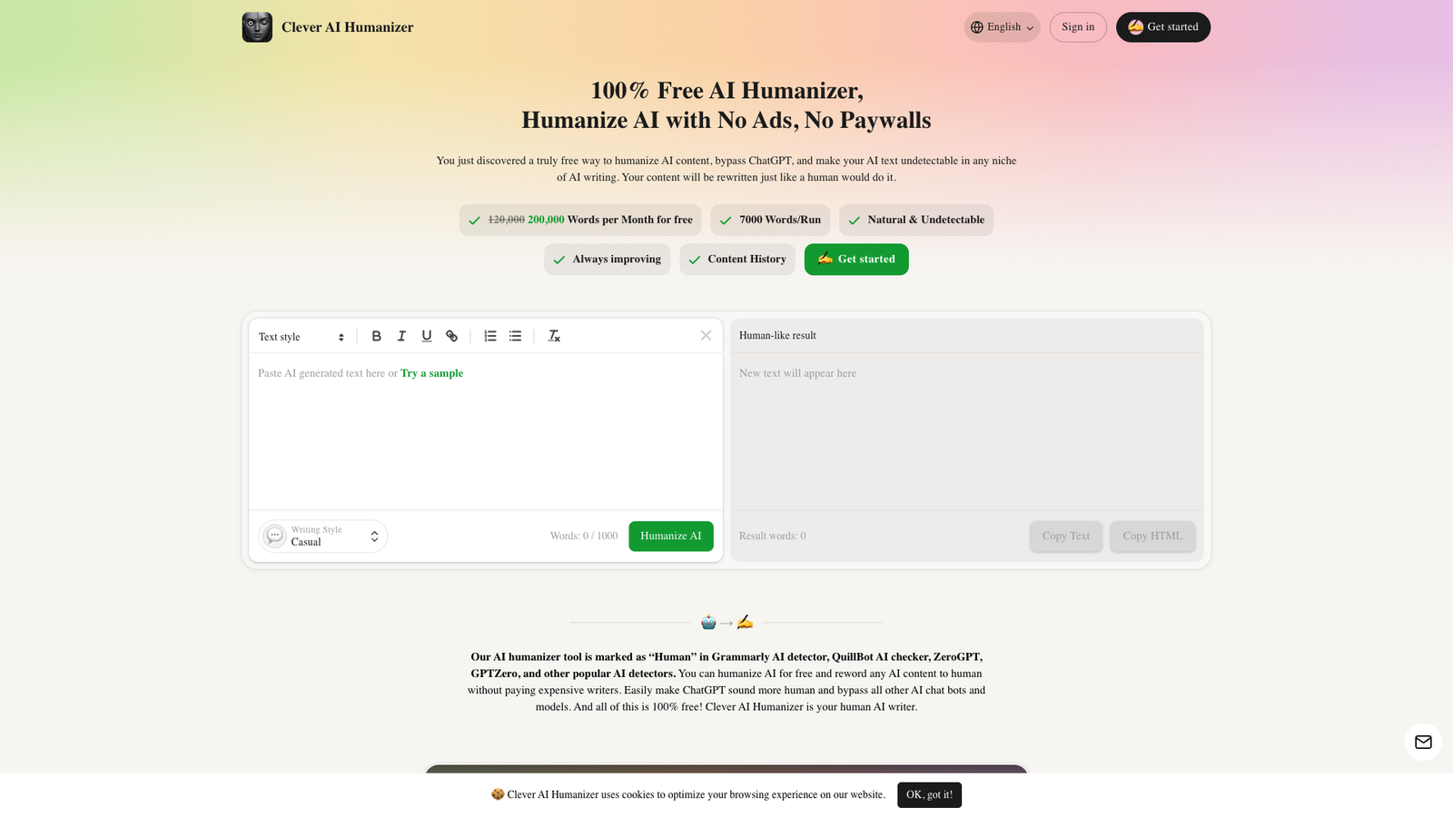 Clever AI Humanizer — интерфейс нейросети Clever AI Humanizer — интерфейс нейросети