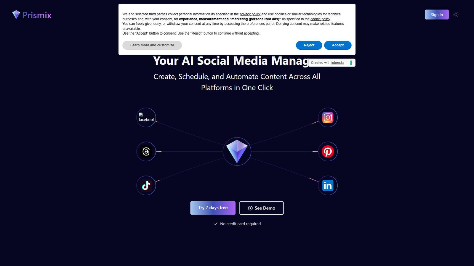 Prismix — интерфейс нейросети Prismix — интерфейс нейросети