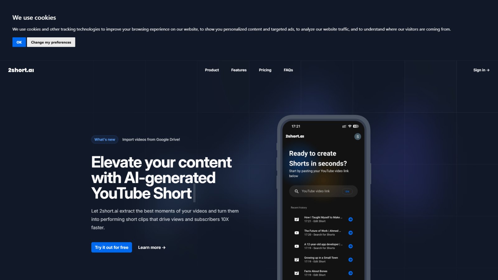 2short.ai нейросеть Главная страница