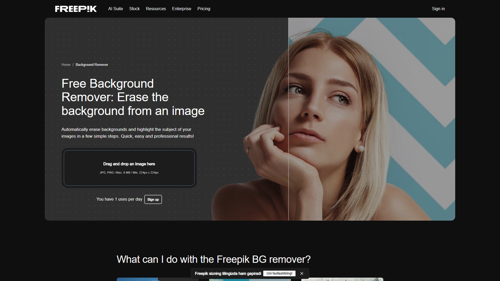 Freepik Free Background Remover — интерфейс нейросети Freepik Free Background Remover — интерфейс нейросети