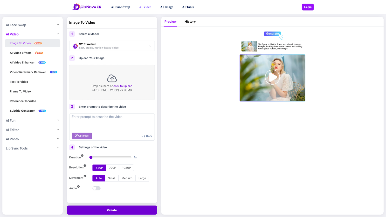 Pixnova Image to Video — интерфейс нейросети Pixnova Image to Video — интерфейс нейросети