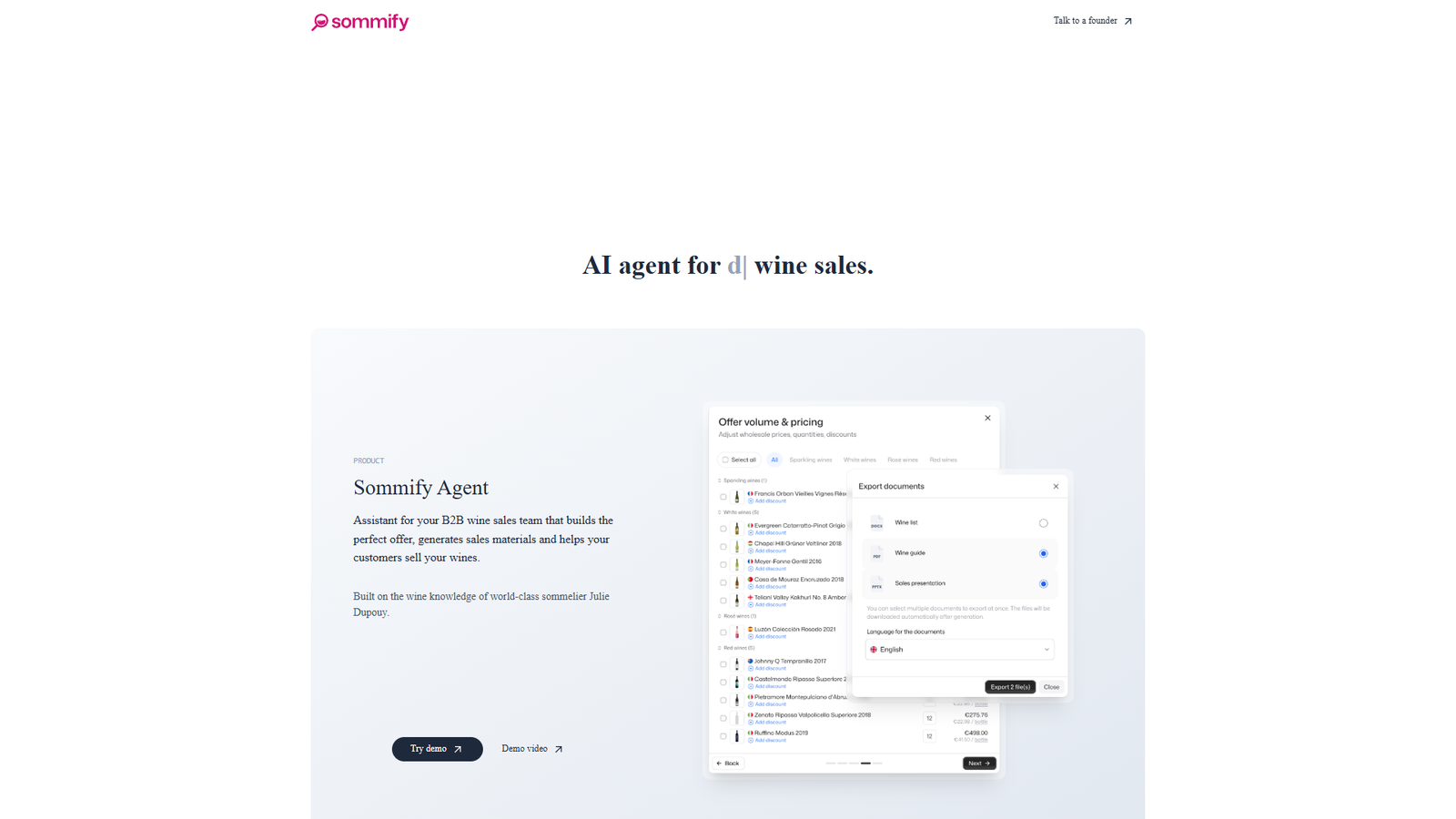 Sommify AI Sommelier Agent — интерфейс нейросети Sommify AI Sommelier Agent — интерфейс нейросети