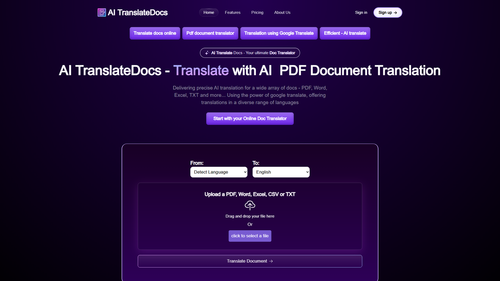 AI TranslateDocs — интерфейс нейросети AI TranslateDocs — интерфейс нейросети