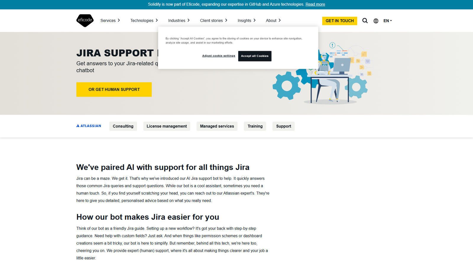 Jira Support Bot от Eficode — интерфейс нейросети Jira Support Bot от Eficode — интерфейс нейросети
