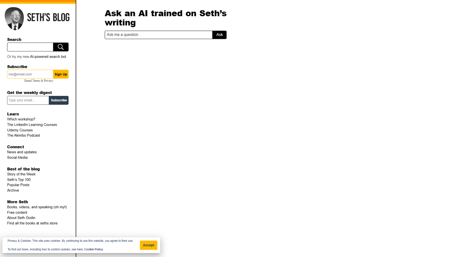 Seth's Blog AI Bot — интерфейс нейросети Seth's Blog AI Bot — интерфейс нейросети