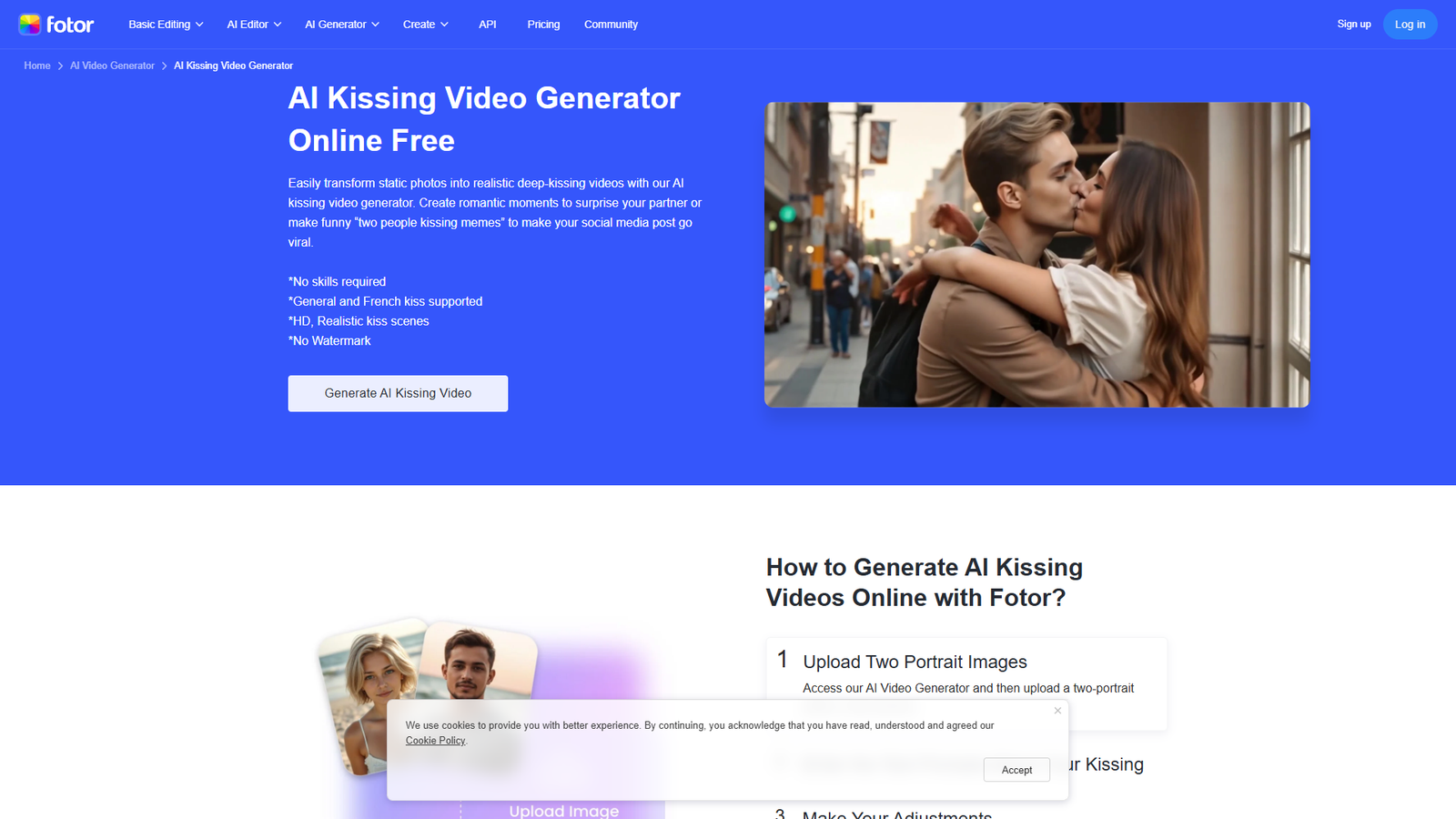 Fotor AI Kissing Video Generator — интерфейс нейросети Fotor AI Kissing Video Generator — интерфейс нейросети