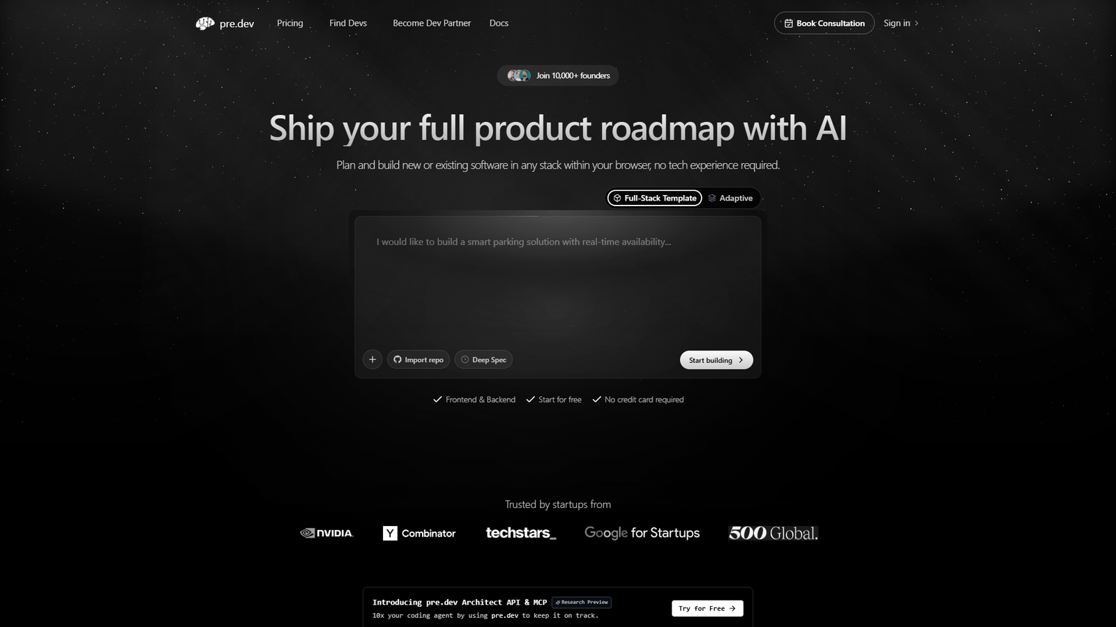 pre.dev — AI Software Architect — интерфейс нейросети pre.dev — AI Software Architect — интерфейс нейросети