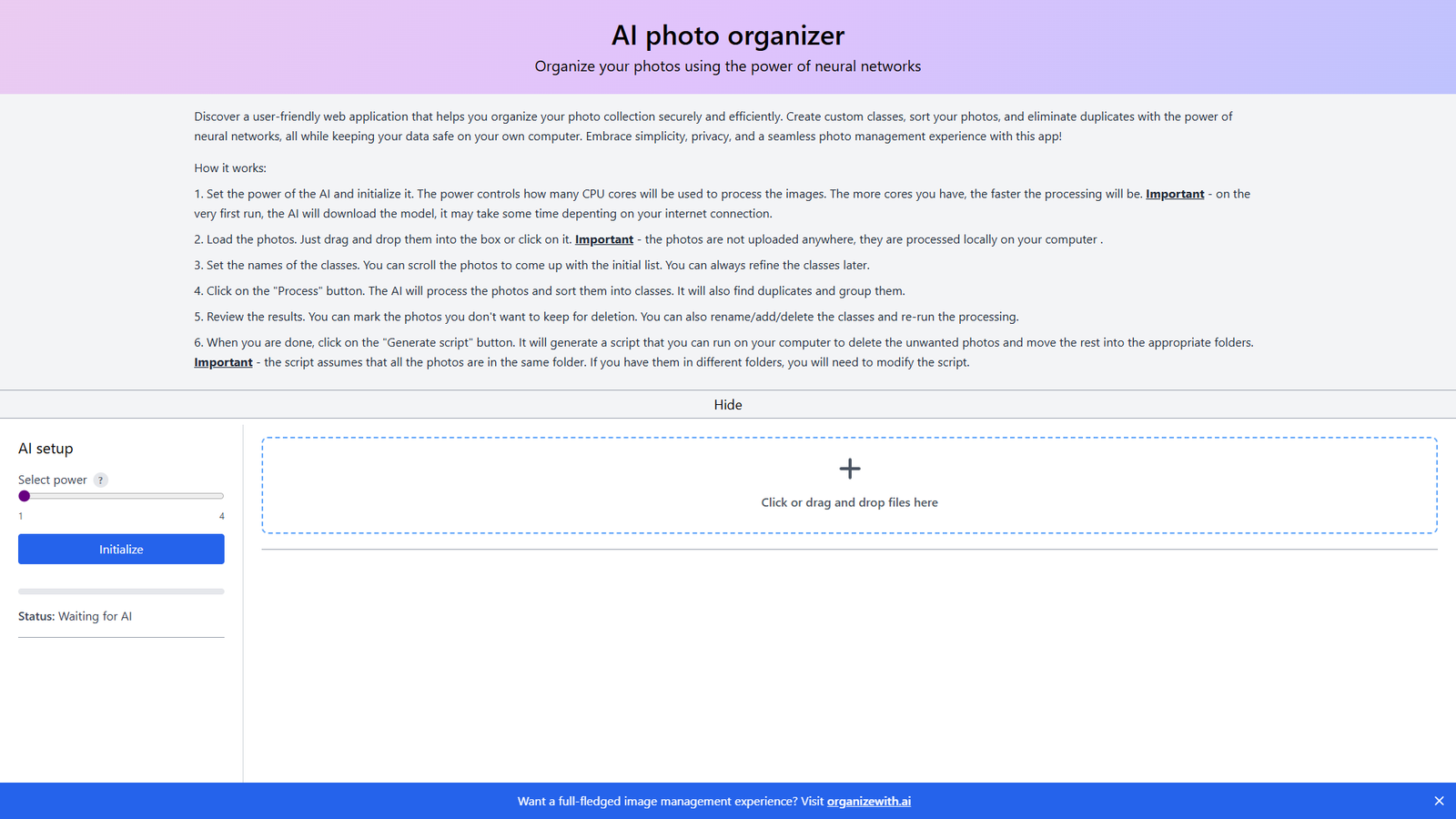 AI Photo Organizer — интерфейс нейросети AI Photo Organizer — интерфейс нейросети