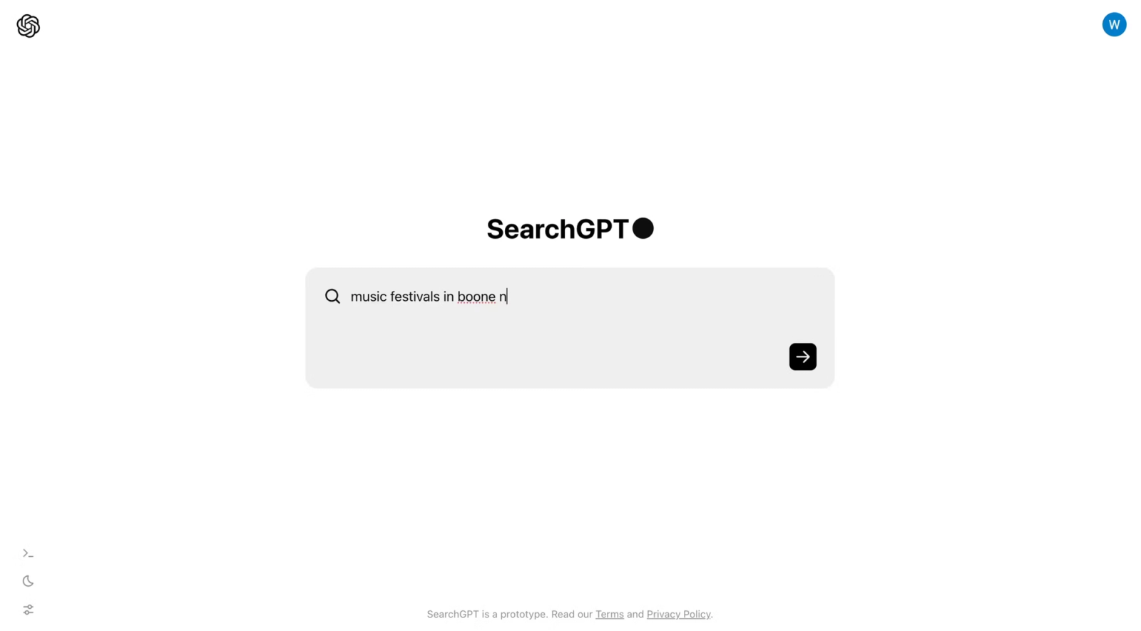 SearchGPT Home Page