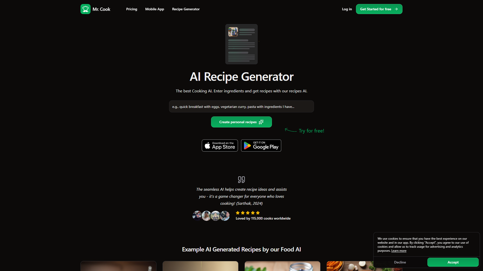 Mr. Cook AI Recipe Generator — интерфейс нейросети Mr. Cook AI Recipe Generator — интерфейс нейросети