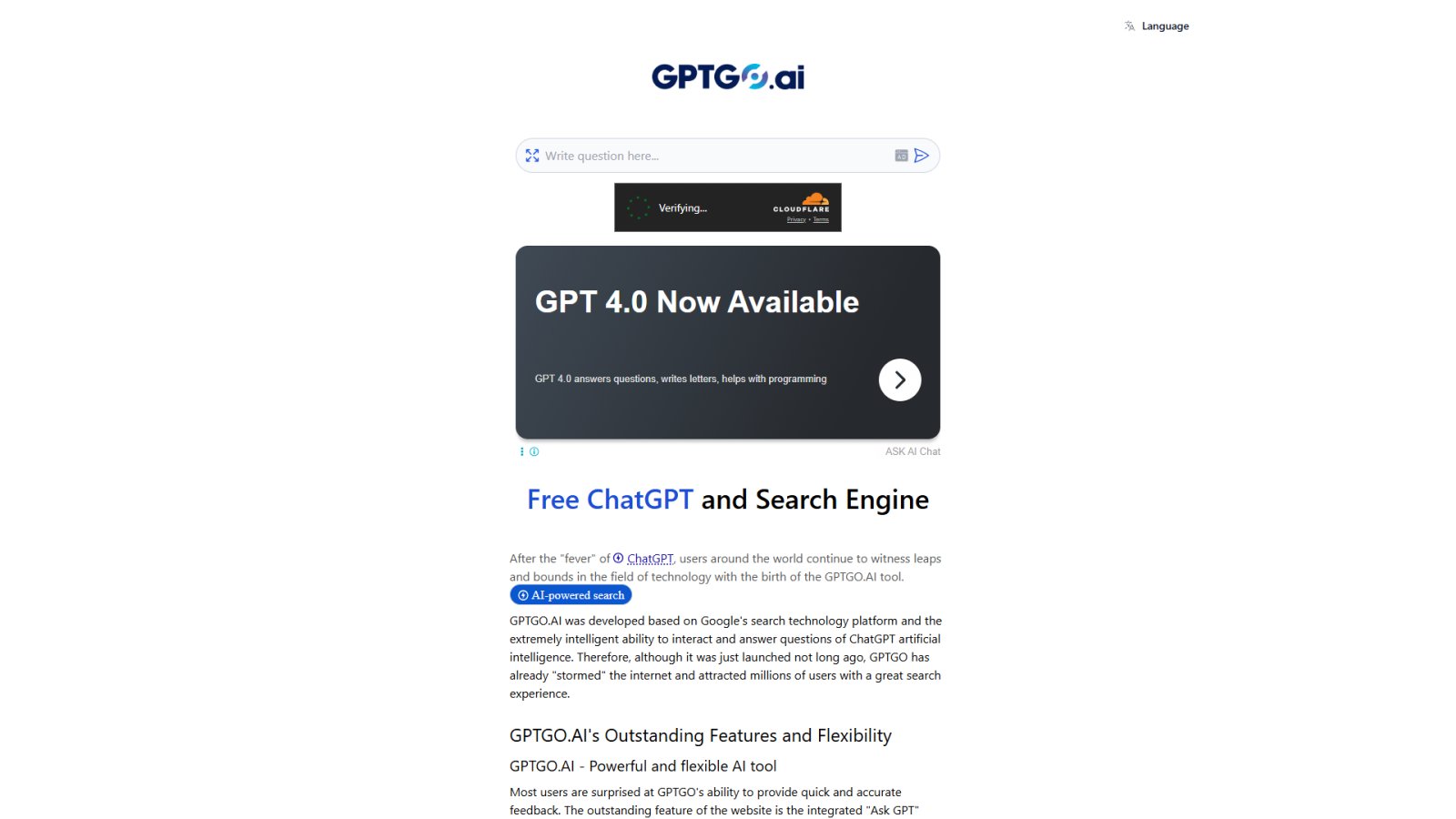 GPTGO нейросеть Главная страница