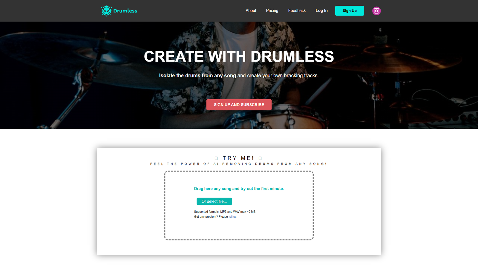 Drumless — удаление ударных из треков — интерфейс нейросети Drumless — удаление ударных из треков — интерфейс нейросети