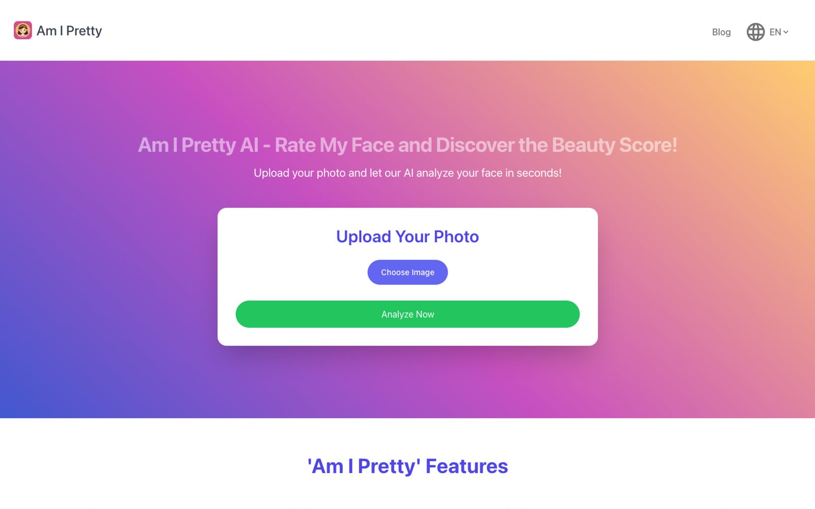 Am I Pretty AI — интерфейс нейросети
