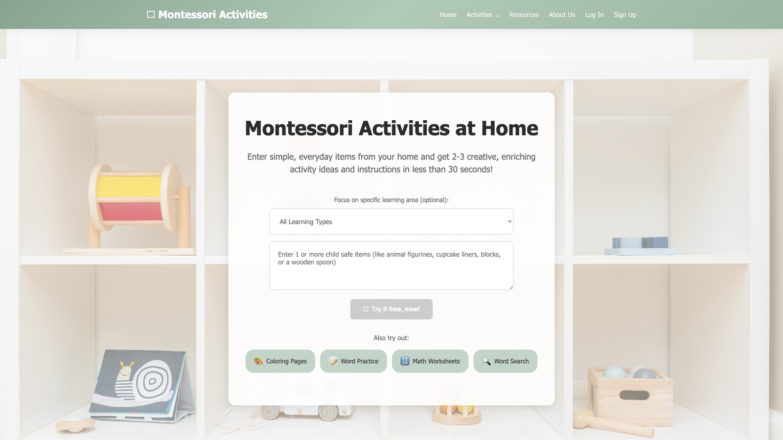 Montessori Activities at Home — интерфейс нейросети Montessori Activities at Home — интерфейс нейросети