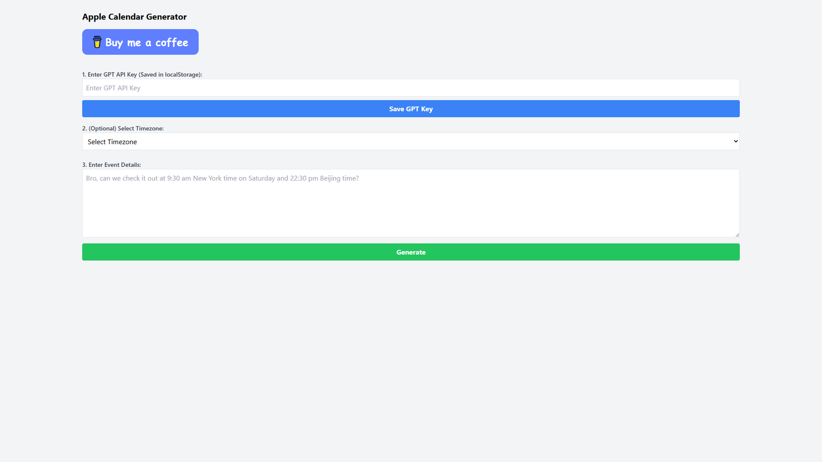 Apple Calendar Generator — интерфейс нейросети Apple Calendar Generator — интерфейс нейросети