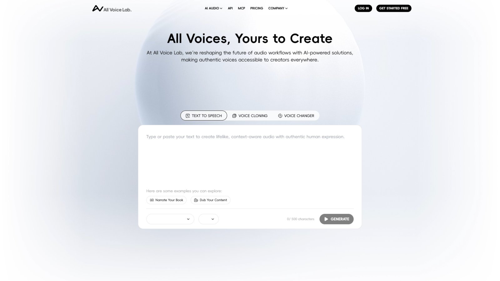 All Voice Lab нейросеть Главная страница