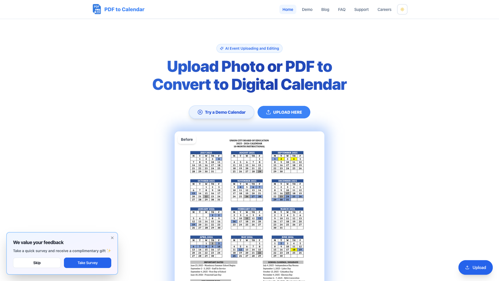 Paper to Digital Calendar Converter — интерфейс нейросети Paper to Digital Calendar Converter — интерфейс нейросети