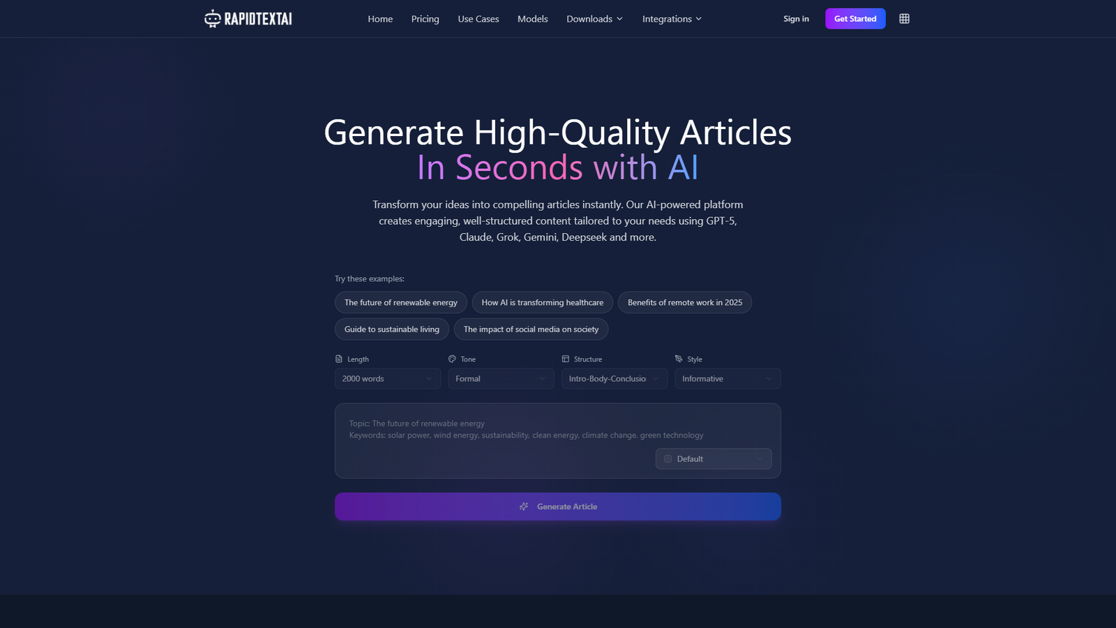 RapidTextAI — интерфейс нейросети RapidTextAI — интерфейс нейросети