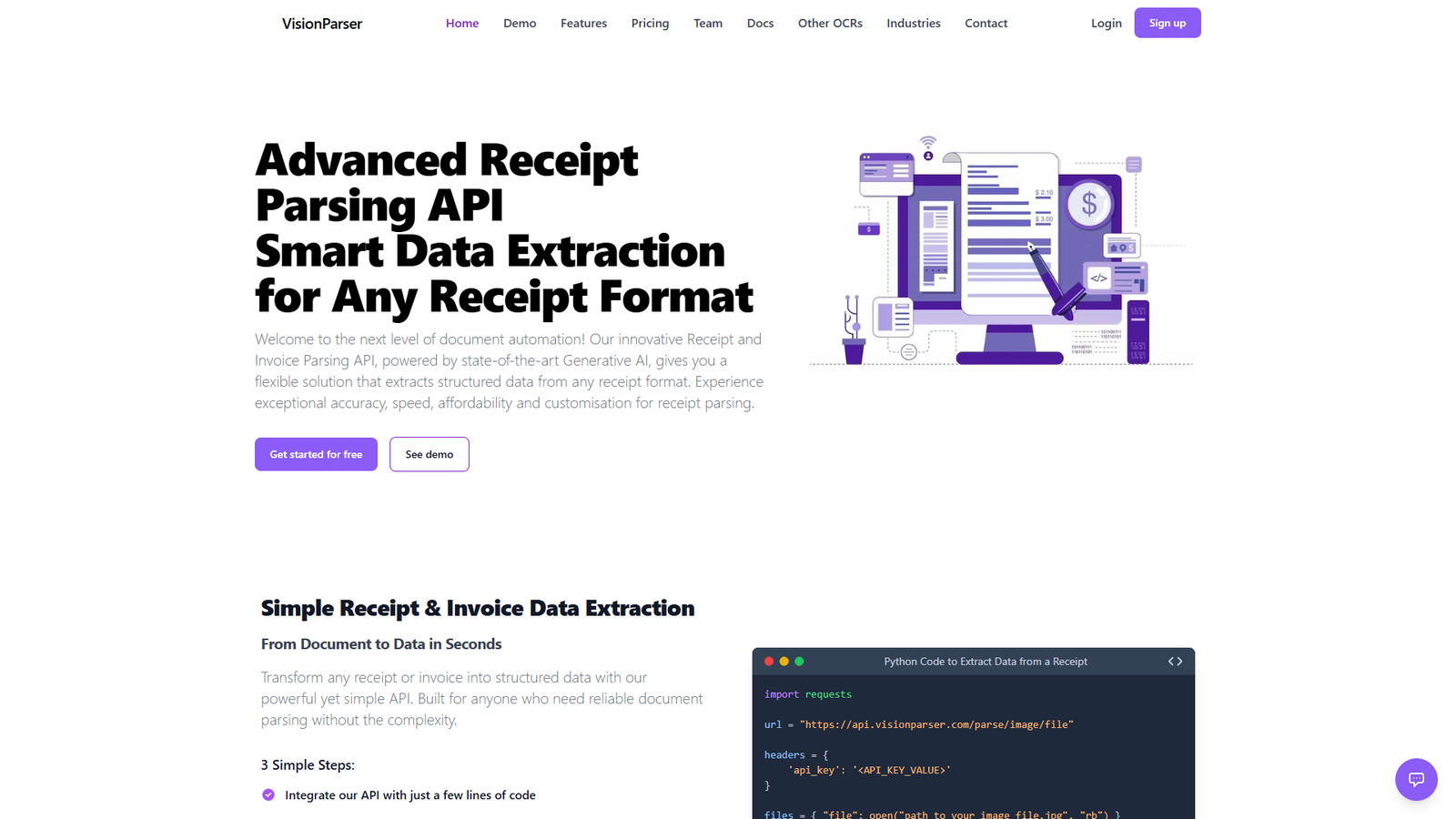 VisionParser — Receipt & Invoice OCR API — интерфейс нейросети VisionParser — Receipt & Invoice OCR API — интерфейс нейросети