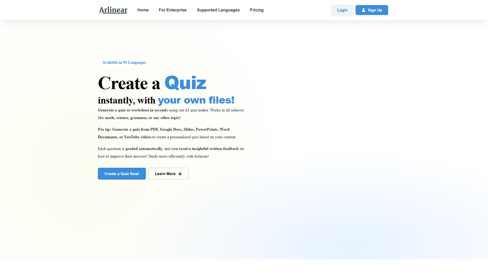 Arlinear AI Quiz Maker — интерфейс нейросети Arlinear AI Quiz Maker — интерфейс нейросети