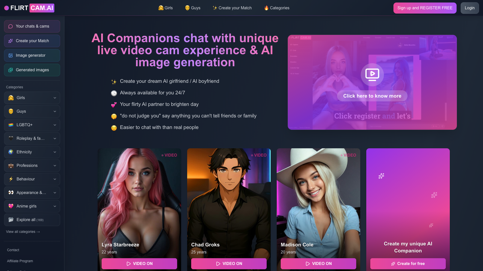FLIRTcam.AI — интерфейс нейросети