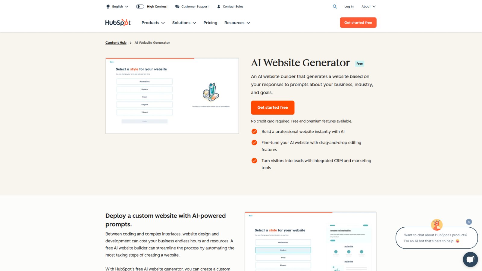 HubSpot AI Website Generator нейросеть Главная страница