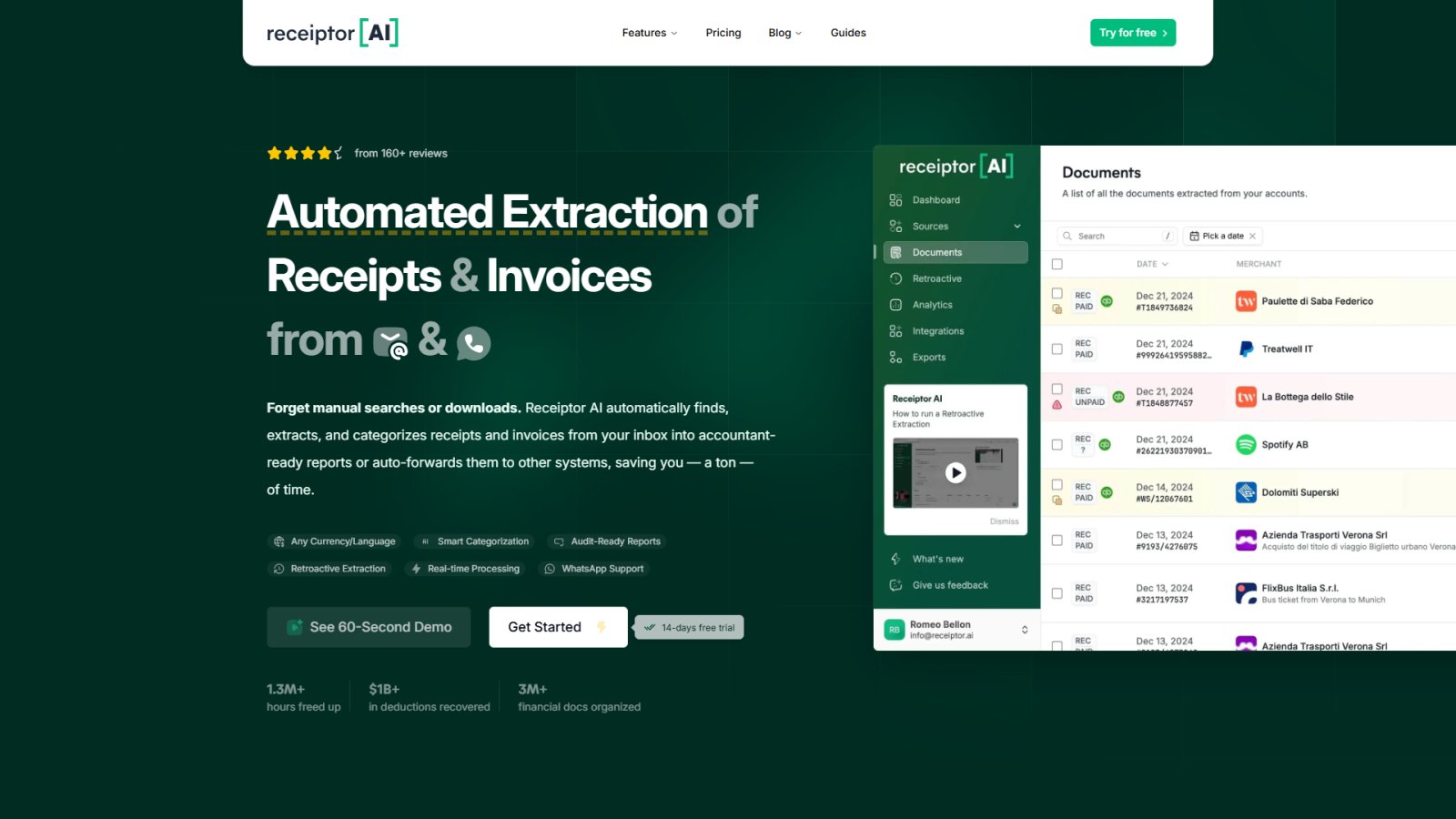 Receiptor.ai нейросеть Главная страница