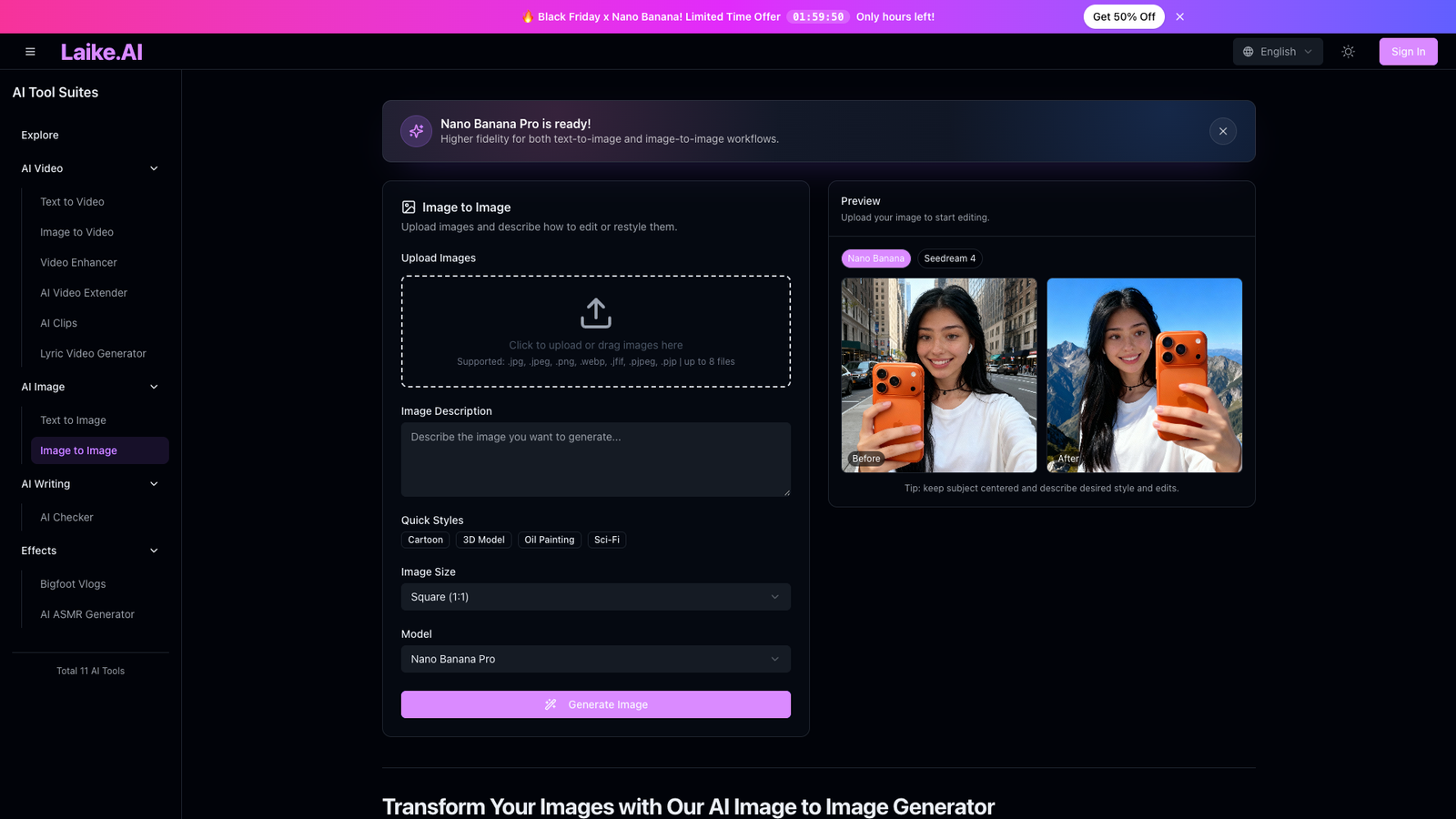 Laike.AI Image to Image — интерфейс нейросети Laike.AI Image to Image — интерфейс нейросети