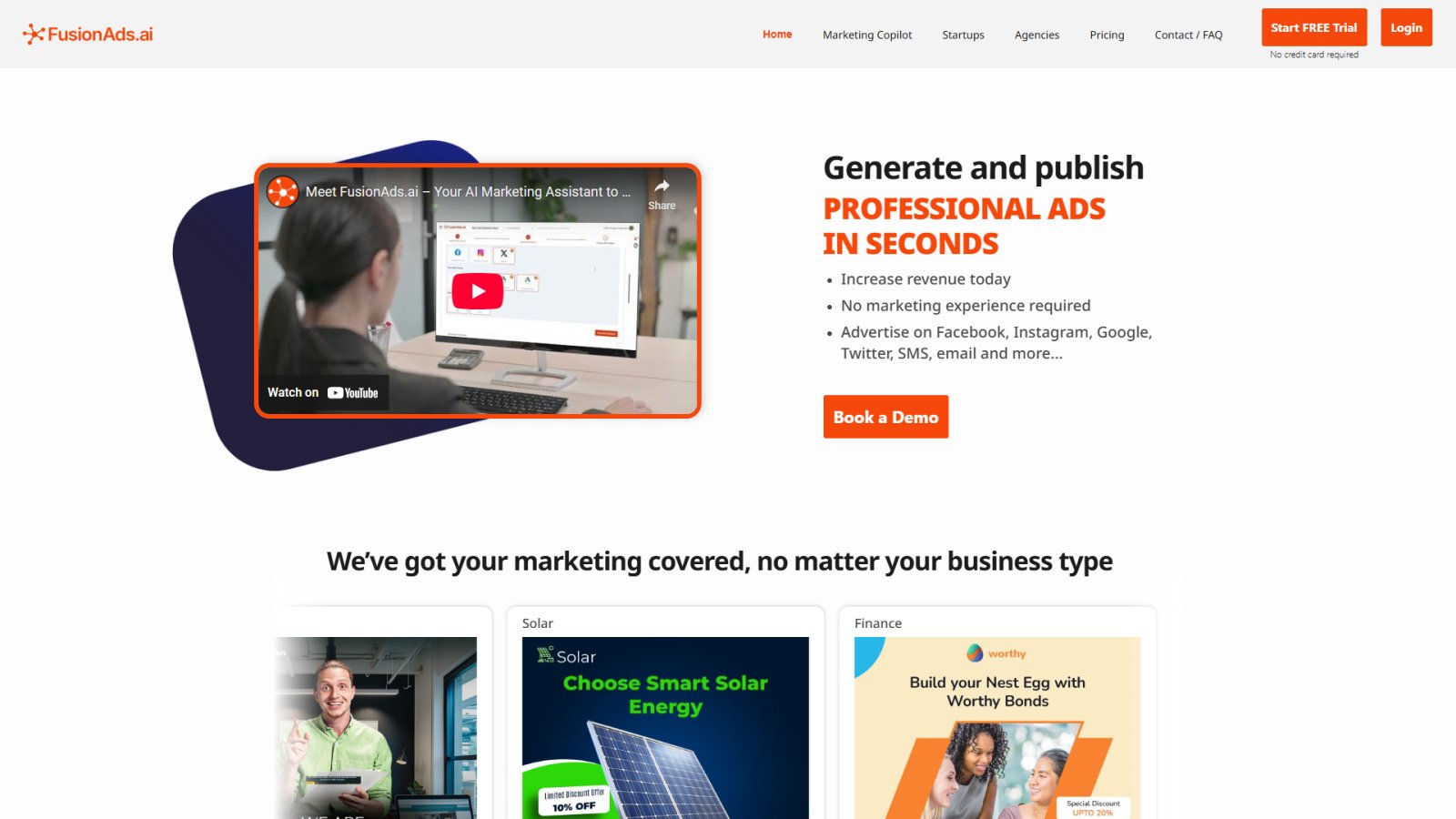 FusionAds.ai нейросеть Главная страница
