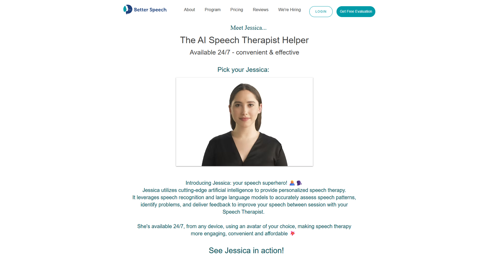 Jessica — AI-логопед от Better Speech — интерфейс нейросети Jessica — AI-логопед от Better Speech — интерфейс нейросети