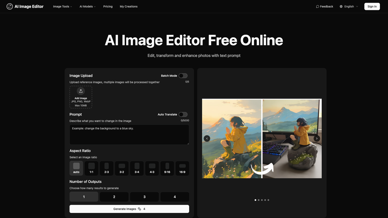 AI Image Editor — интерфейс нейросети
