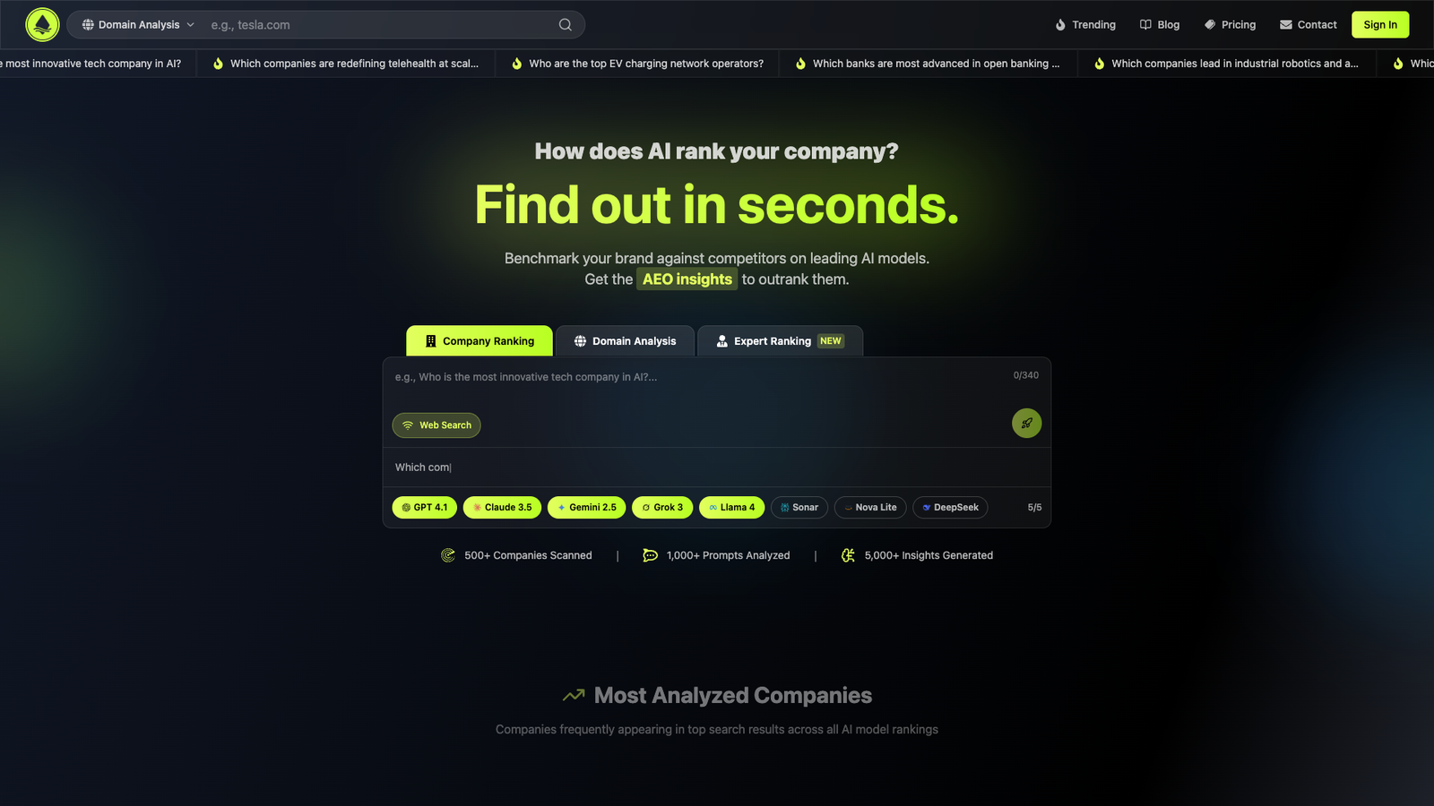 AI Visibility Rank — интерфейс нейросети AI Visibility Rank — интерфейс нейросети