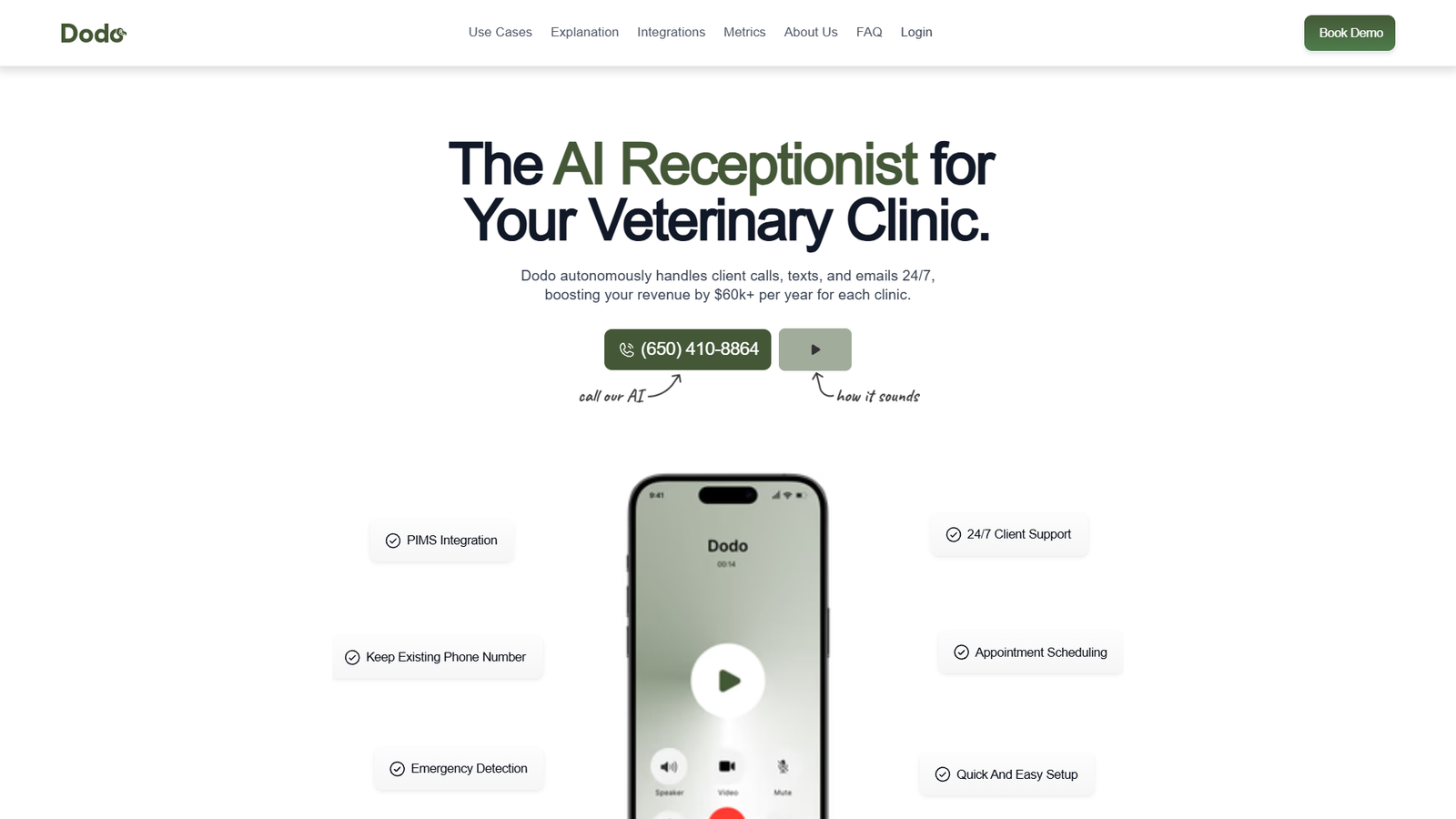 Dodo — AI‑ресепшн для ветеринарных клиник — интерфейс нейросети Dodo — AI‑ресепшн для ветеринарных клиник — интерфейс нейросети