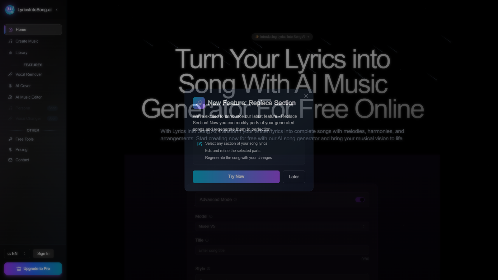 Lyrics Into Song AI — интерфейс нейросети Lyrics Into Song AI — интерфейс нейросети