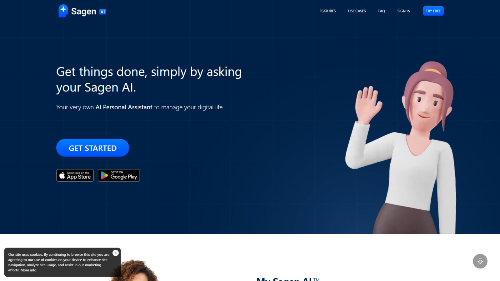 Sagen.ai нейросеть Главная страница