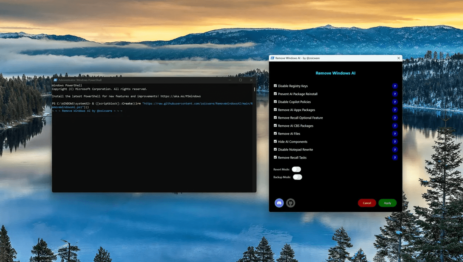 RemoveWindowsAI — интерфейс нейросети