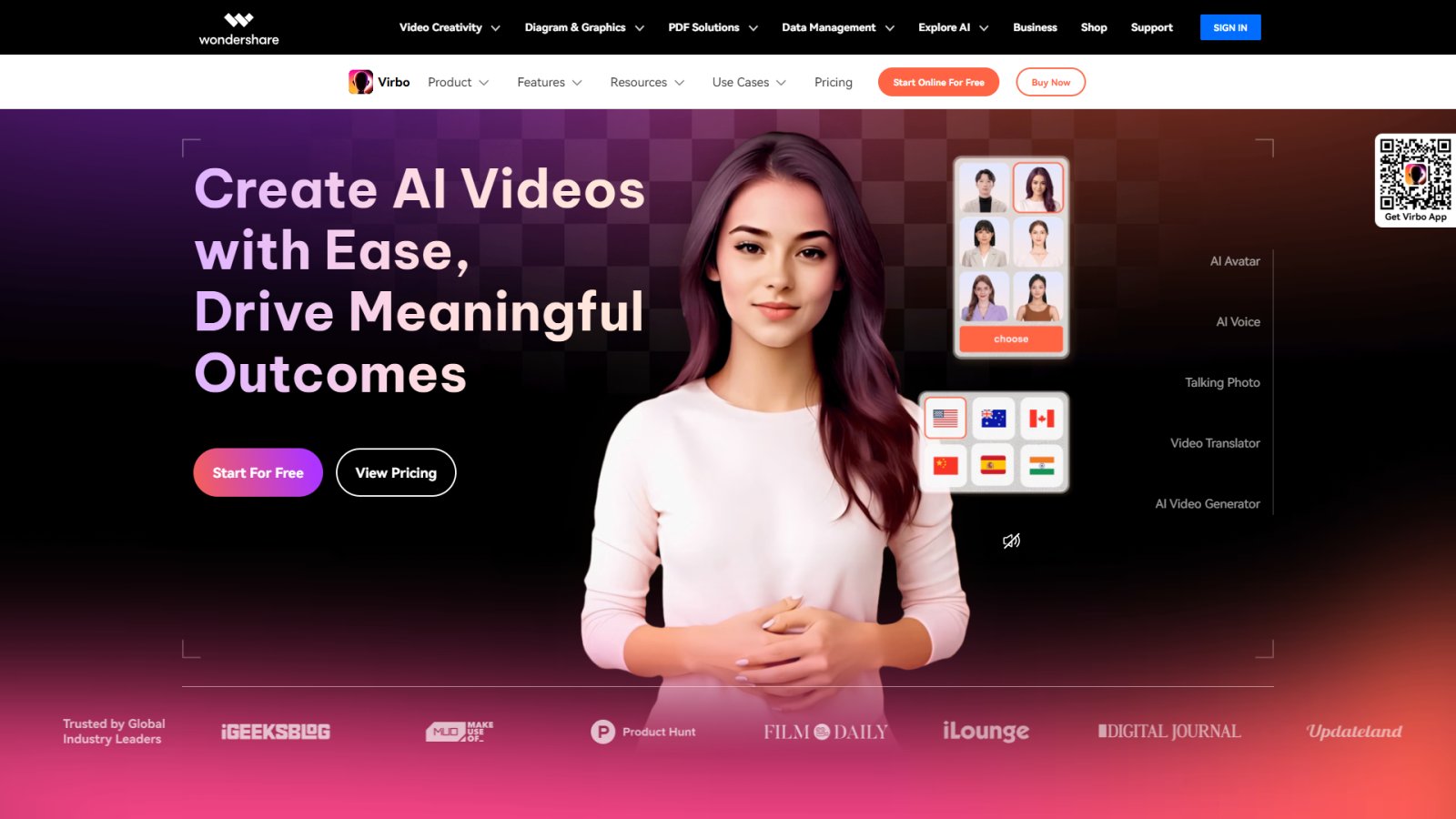 Wondershare Virbo нейросеть Главная страница