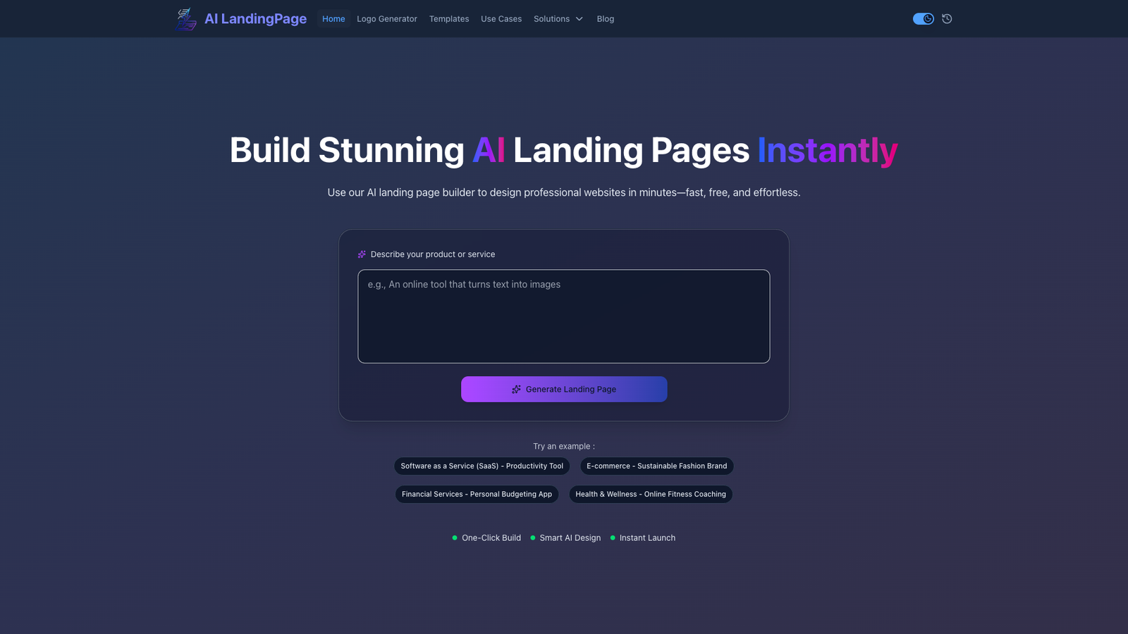 AI Landing Page Builder — интерфейс нейросети