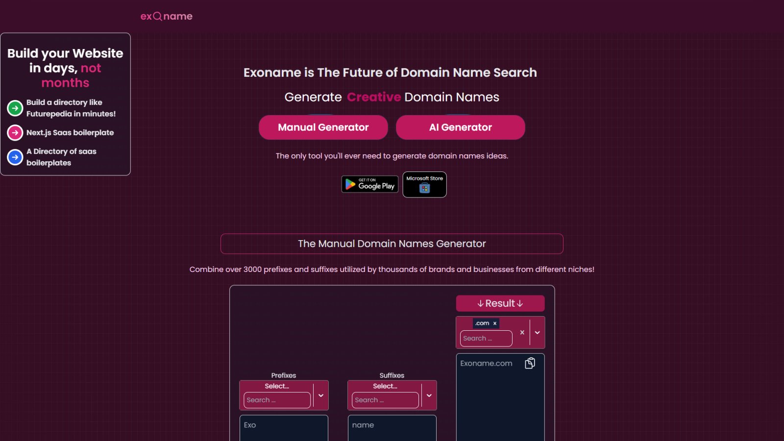 Exoname нейросеть Главная страница