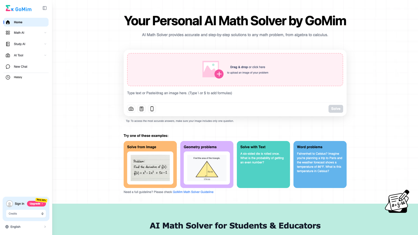 GoMim AI Math Solver — интерфейс нейросети GoMim AI Math Solver — интерфейс нейросети