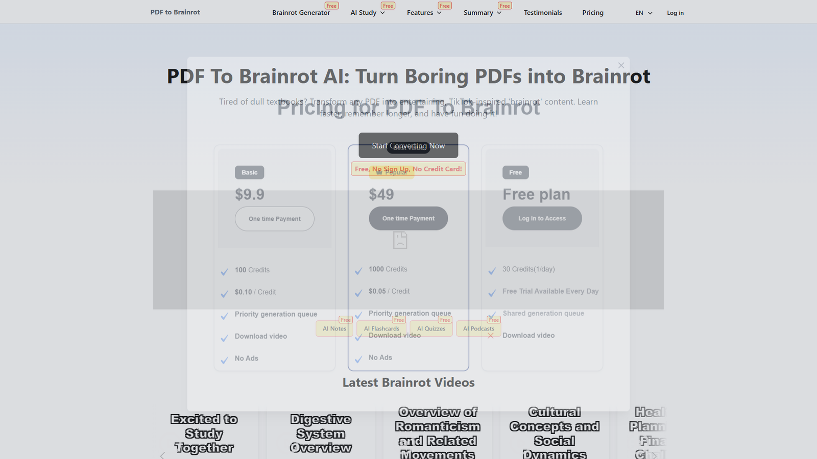 PDF To Brainrot AI — интерфейс нейросети PDF To Brainrot AI — интерфейс нейросети