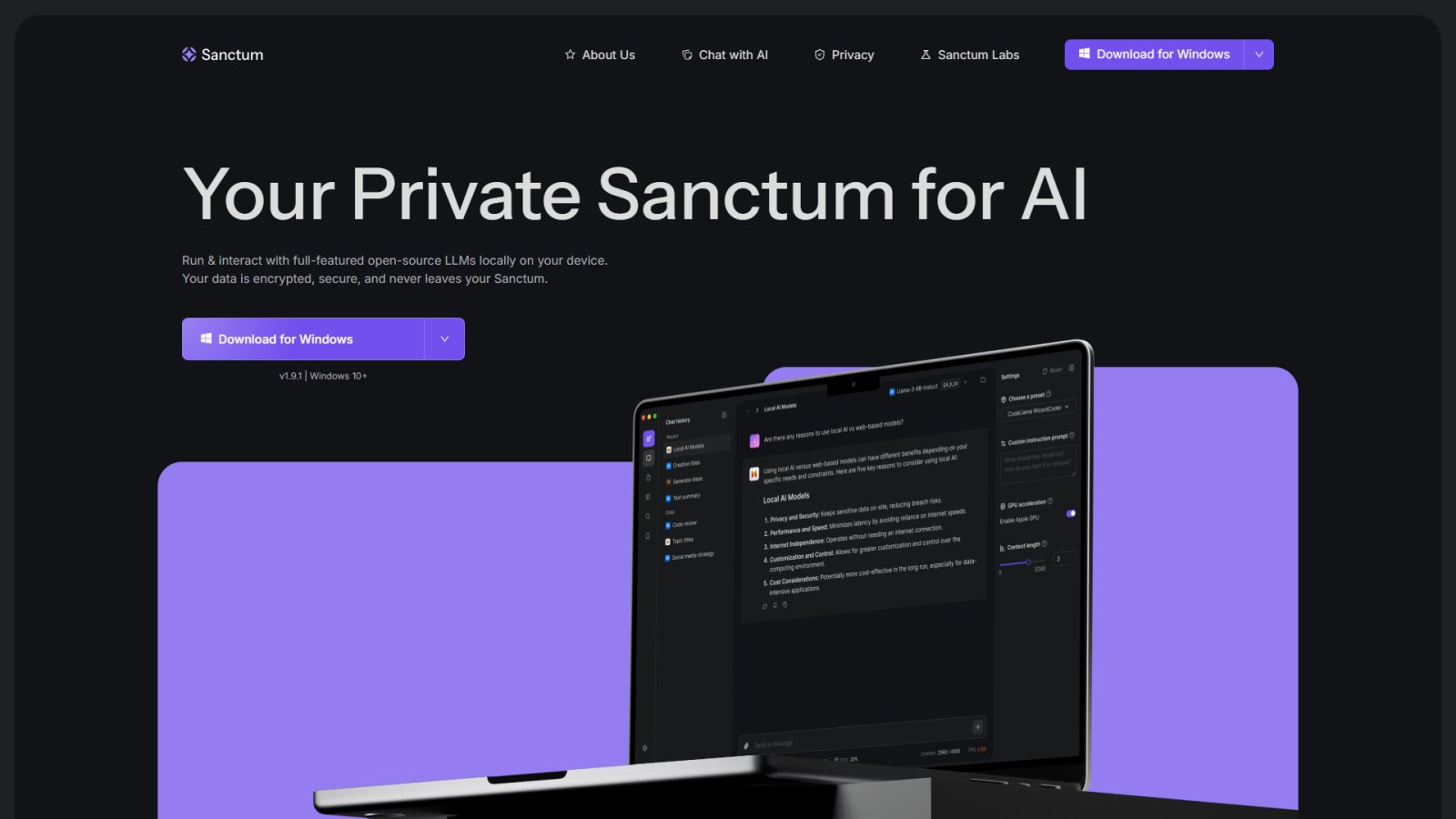 Sanctum AI нейросеть Главная страница