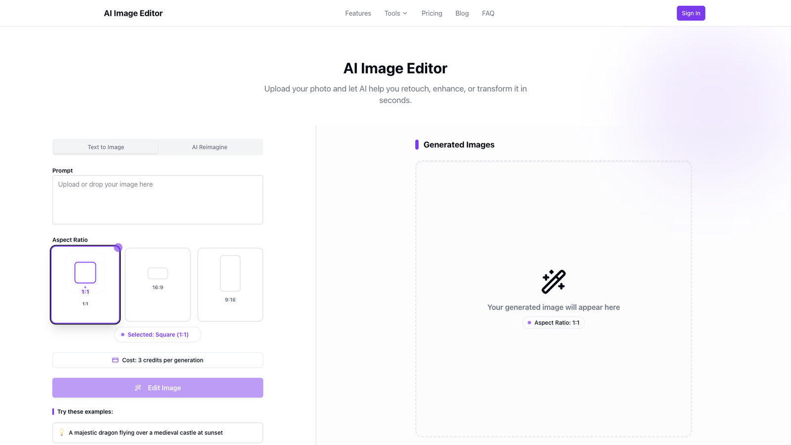 AI Image Editor — интерфейс нейросети